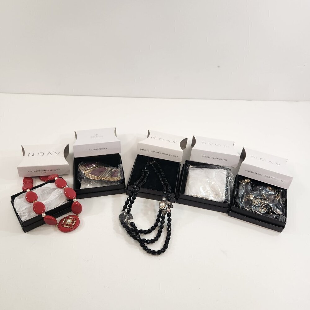 Avon Necklace Bundle NEW Sparkling Cluster Bold Black Seek Triumph & More